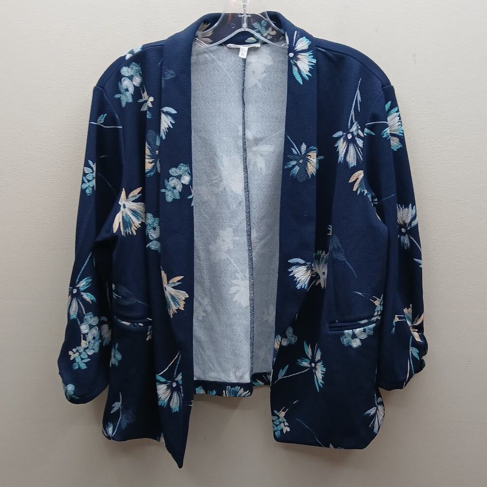 Maurices Floral Print Open Front Kimono Cardigan Jacket Semi-Formal Navy Blue XL